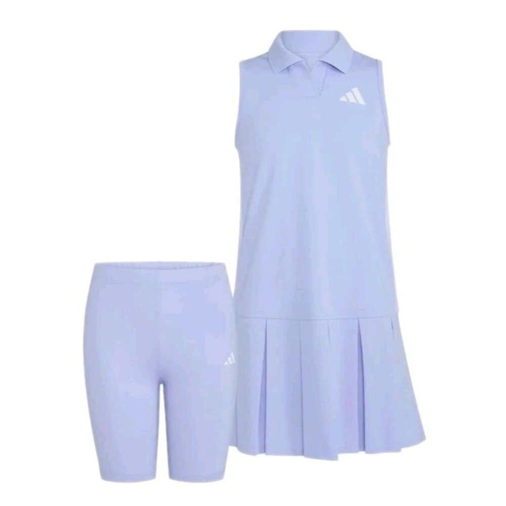 adidas Youth Polo Dress + Bike Shorts 2-pc Set Purple Violet Girls Size L (14)